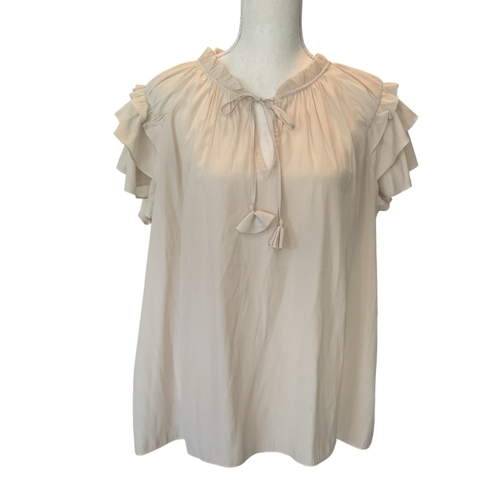 Rose & Olive Cream Ruffle Sleeve Tie-Neck Blouse XL